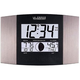 La Crosse Technology WS-8117U-IT-AL Atomic Wall Clock with Indoor/Outdoor Temperature Atomic Clock with Wireless Thermometer and Moon Phase