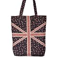 Cotton Fashion Shopper Floral Flag Design Black / Pink