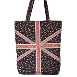 Cotton Fashion Shopper Floral Flag Design Black / Pink