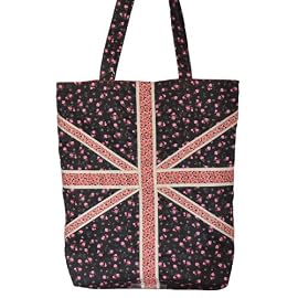 Cotton Fashion Shopper Floral Flag Design Black / Pink