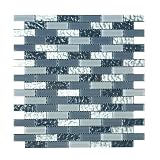 Glass Tile and Stone Aqua Crystal Strips Mosaic Backsplash