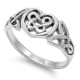 Rhodium Plated Sterling Silver Wedding & Engagement Ring Heart Celtic Knot Design Ring 9MM ( Size 4 to 10)