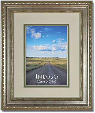 Set of 2 - 5x7 Ornate Heritage Silver Picture Frames and Clear Glass with Double Warm White/Bayberry White Core Mat for 3.5x5