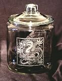 Ornate Chinese Dragon Etched Glass 1 Gal Cookie Jar Cannister
