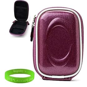 Stylish Puprle Metallic Shine Slim Case with Carbineer Clip, and Secure Velcro Placement Straps for all models & colors of your Canon Digital Camera Point and Shoot Powershot ELPH 510 HS , 520 HS , 530 HS with HD Video + Green Vangoddy Bracelet!!!