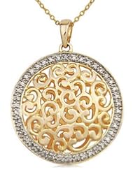 18k Gold Over Sterling Silver and Diamond Accent Scrollwork Dome Pendant