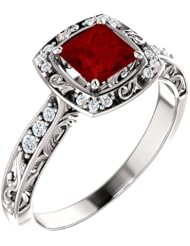 18K White Gold 5.00x5.00mm Princess Cut Chatham Created Ruby and Diamond Ring -- LIFETIME WARRANTY