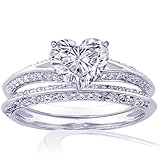 .85 Ct Heart Shaped Diamond Wedding Rings Pave-Set SI1