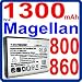 1300mAh Li-Ion Battery for Magellan RoadMate 800 , 860 , 860T GPS