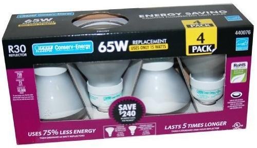 Feit Electric R30 Reflector 65W Replacement Bulb, Uses 15W  4Pack Picture