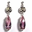 Sterling Silver Earrings with Pink CZ - Size: 42mm