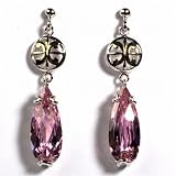 Sterling Silver Earrings with Pink CZ - Size: 42mm