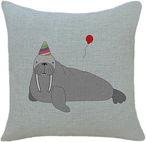 Goldenchildhood Animal Series Cartoon Lovely Seal Style Throw Pillow Case Decor Cushion Covers Square 18*18 Inch Beige Cotton Blend Linen