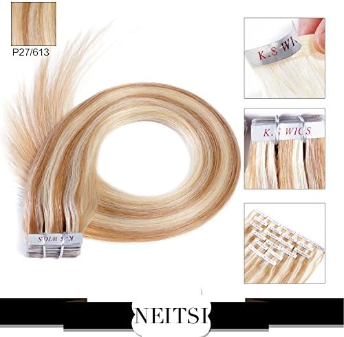 Neitsi 20" P27/613 100g 40pcs/lot Tape in Human Hair Weft Extension Straight Highlight Tape Glue Hair Weft