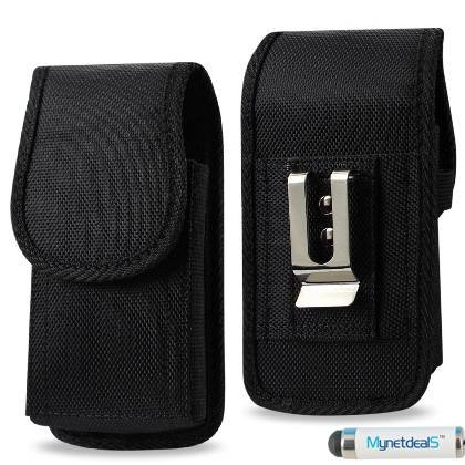 Lenovo S850 Vertical Black Heavy Duty Rugged Canvas Case with Metal Clip and Belt Loop. Great for Hiking, Camping, Outdoor and Construction Work (MH02D) (Plus Size ONLY Fits Phone with Thick Cover such as Otterbox Commuter on, NOT for Phone without Cover on It ) + MYNETDEALS Mini Touch Screen Stylus