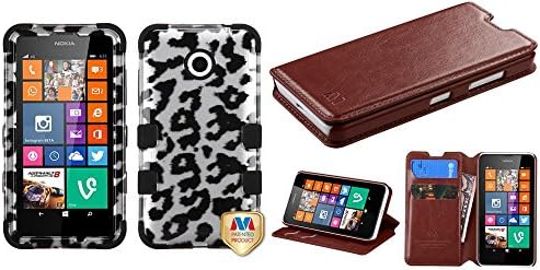 Combo pack MYBAT Black Leopard (2D Silver)/Black TUFF Hybrid Phone Protector Cover for NOKIA Lumia 635 NOKIA 630 (Lumia 630) And MYBAT Brown MyJacket Wallet(with Tray)(562) (with Package) for NOKIA Lumia 635 NOKIA 630 (Lumia 630)