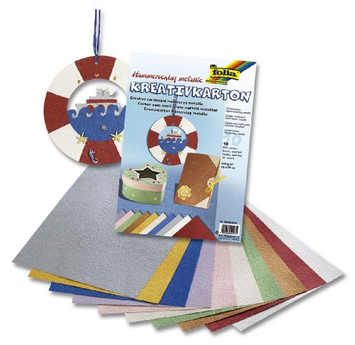Folia 5042309 - Hammerschlag metallic Kreativkarton 230g/m&sup2;, 23 x 33 cm, 10 Blatt, farbig  Preisvergleich