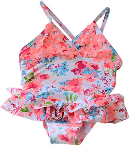 CAKYE® Baby-Girls Newborn One Piece Swimsuit (9-12 months, Orange Flowers)
