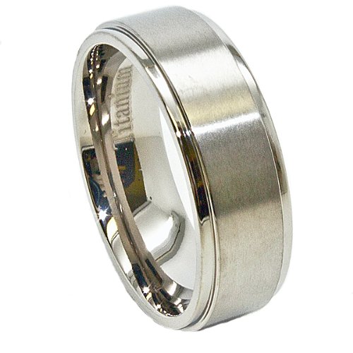 Blue Chip Unlimited - 8mm Titanium Ring with Raised Satin Finished Center Wedding Band Engagement Ring Fashion Jewelry Designer Unisex Ring Size 8