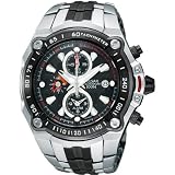 New Pulsar Men's Chronograph Alarm Watch, Silver Tone & Black Stainless Steel Case & Bracelet PF3835