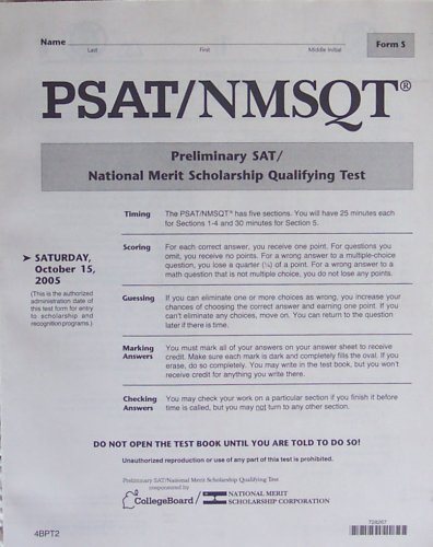 PSAT NMSQT Qualifying Test (Saturday, October 15, 2005)