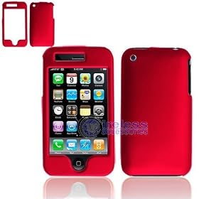 RUBBER FEEL Red Snap-On Cover Hard Case Phone Protector for Apple iPhone 3G