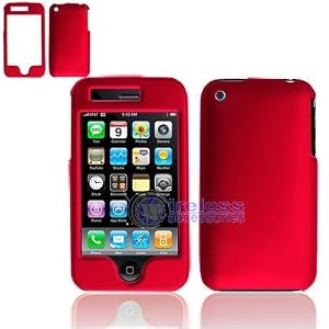 RUBBER FEEL Red Snap-On Cover Hard Case Phone Protector for Apple iPhone 3G