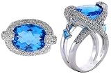 Large 18K White Gold Ladies Blue Topaz, Diamond Ring. Sized to order