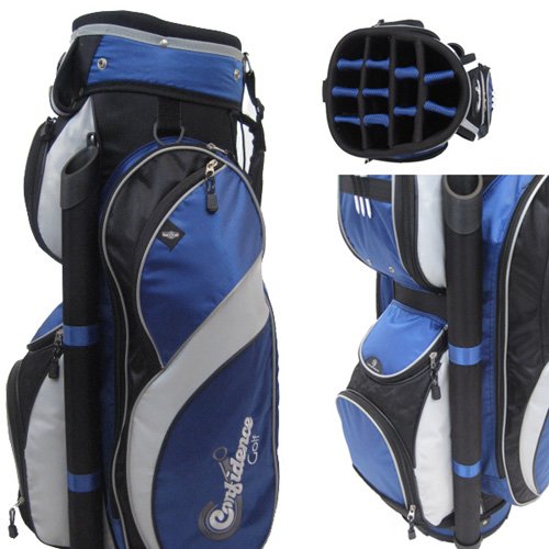 CONFIDENCE GOLF 14 Divider BLUE Cart Bag w/Zip-off panel BLUE