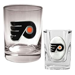 Philadelphia Flyers NHL Rocks Glass & Square Shot Glass Set - Primary Logo by Great American Products