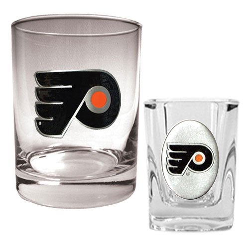 NHL Philadelphia Flyers Rocks Glass & Square Shot Glass Set - Primary Logo