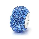 Bella Fascini True Blue Pave European Bead Charm, Made with Swarovski Crystal Elements and Sterling Silver