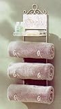 Wall Mounted White Floral Bathroom Towel Rack & Shelf