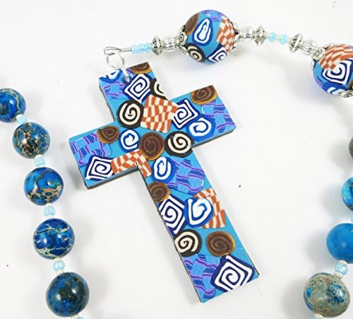 Imperial Jasper Anglican Rosary Handmade Polymer Clay Cross and Focal Beads Gift Under 50 Dollars