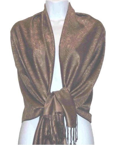 70% Pashmina 30% Silk Paisley Self-Design Shawl / Wrap / Stole - Chocolate Brown