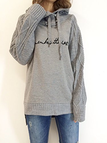 ロジャーアンドロウ（Roger＆Raw）袖 フード ニット地 ロゴ 刺繍 ロング チュニック 長袖 カジュアル パーカー トレーナー 21610013 グレー ブラック LOOP 小松