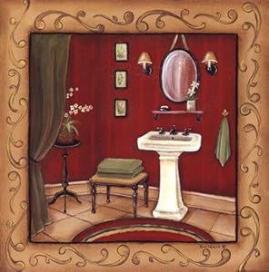 Red Bathroom Sink - Poster by Kim Lewis (12 x 12)
