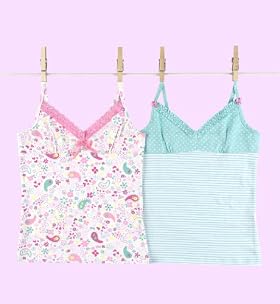 2 Pack - Older Girls' Cotton Rich Assorted Camisoles