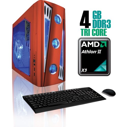 CybertronPC X-Cruiser2 CAAN1130BRP, Red, AMD Athlon II X3 Tri-Core 2.7GHz, 4GB DDR3, 500GB HDD, DVDRW, Radeon HD4350, 400 Watt Power Supply, Windows 7 Home Premium 32-bit, 1 Year Parts & Labor Warranty