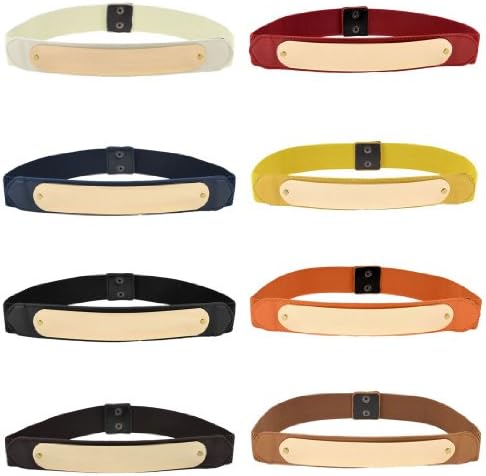 Woman Mirror Polished Rectangle Metal Decor Press Stud Button Elastic Waist Belt