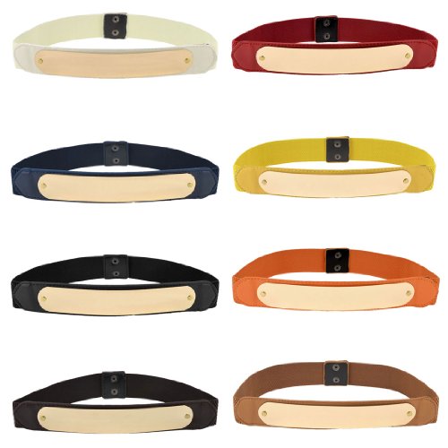 Woman Mirror Polished Rectangle Metal Decor Press Stud Button Elastic Waist Belt