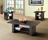 3pc Coffee Table Set with Bottom Shelf in Rich Black Finish