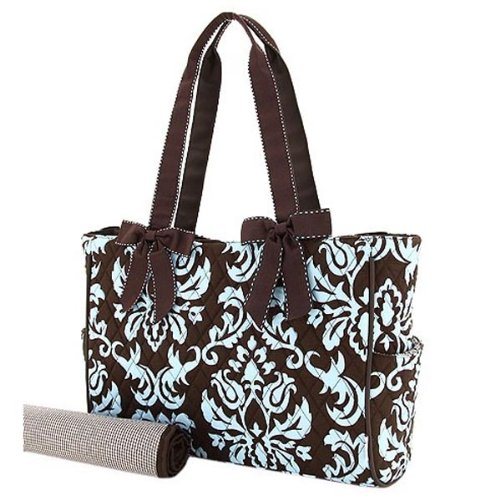 Belvah Quilted Damask Diaper Bag (Brown Turquoise) Belvah Quilted Damask Diaper Bag (Brown Turquoise)