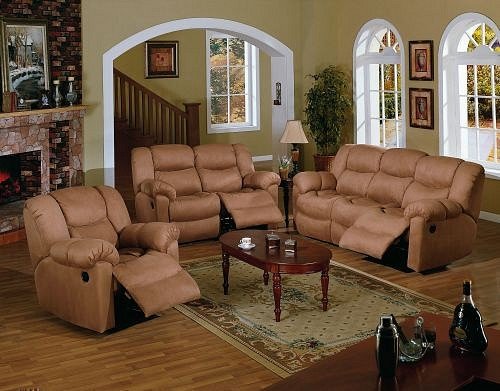 3pc Saddle Brown Microfiber Motion Recliner Loveseat Sofa Set