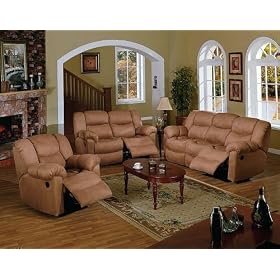 3pc Saddle Brown Microfiber Motion Recliner Loveseat Sofa Set