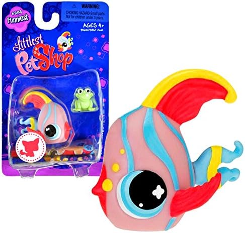 Hasbro Year 2008 Littlest Pet Shop Single Pack "Funniest" Series Bobble Head Pet Figure Set #884 - ANGEL FISH with Green Mini Frog (#92621)