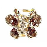 Hair Clip - H3- Crystal Butterfly Flower - Sm Size (7/8" x 11/16") ~ Smoky Topaz (Brown)