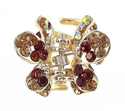 Hair Clip - H3- Crystal Butterfly Flower - Sm Size (7/8" x 11/16") ~ Smoky Topaz (Brown)