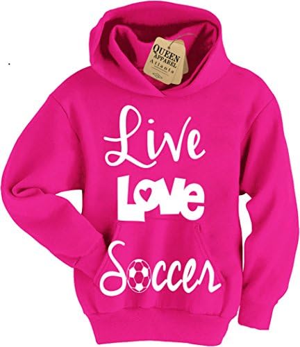 Live love soccer hoodie girls sweat shirt (pink, large)