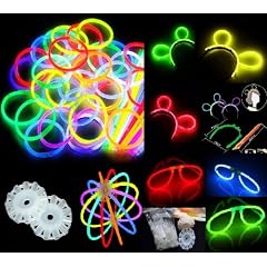 100 Knicklichter, Glow Sticks, Leuchtsticks+5 Leuchtbrille+5 Leucht Haarreifen+100Konnektoren+Kreisverbinder